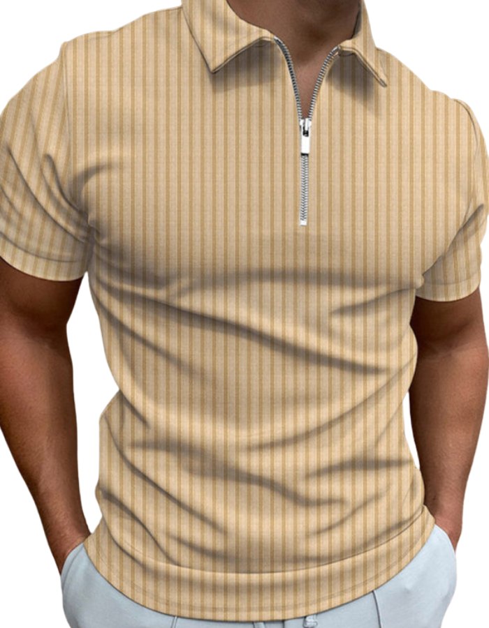 SHOPIQAT Men's New Zipper Striped Short-Sleeved Lapel Casual Polo Shirt - Premium from shopiqat - Just $6.990! Shop now at shopiqat